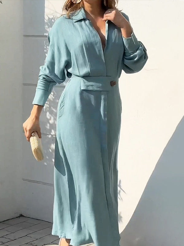Elegant Long Sleeve Simple Shirt Dress