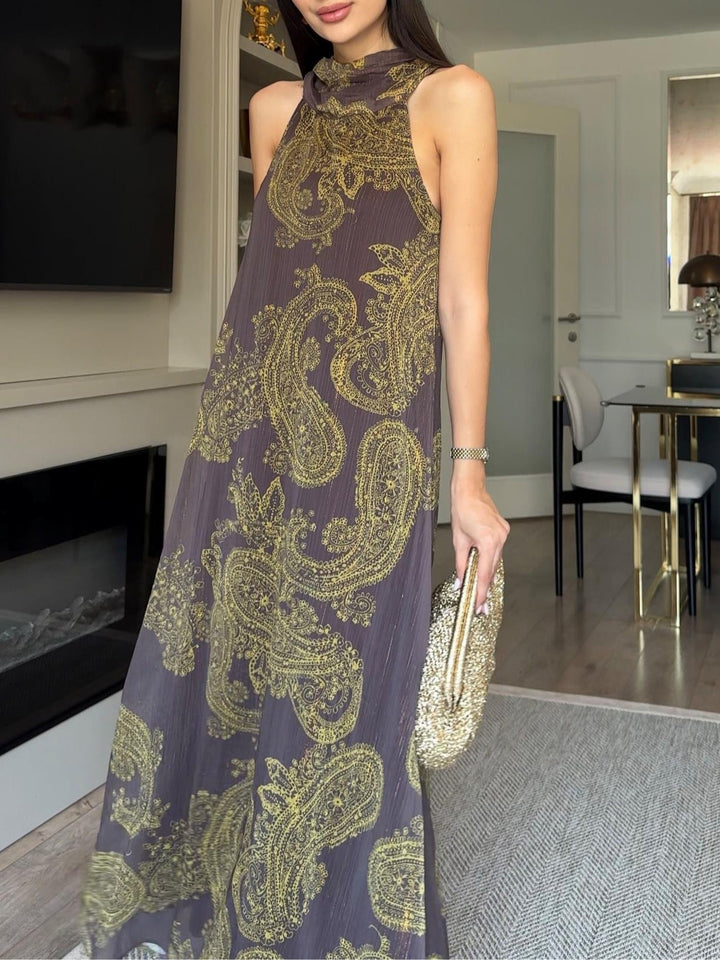 Vintage Paisley Halter Maxi Dress