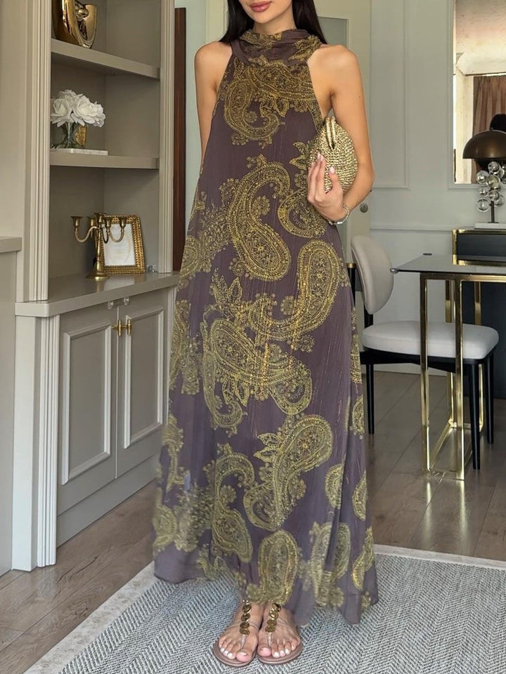 Vintage Paisley Halter Maxi Dress