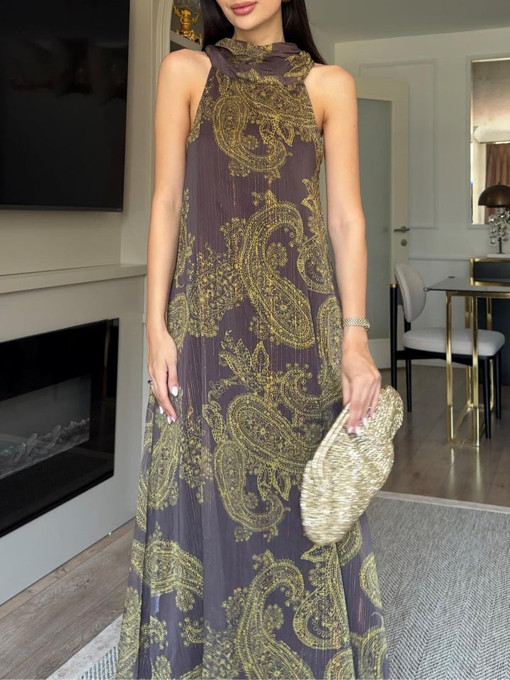 Vintage Paisley Halter Maxi Dress