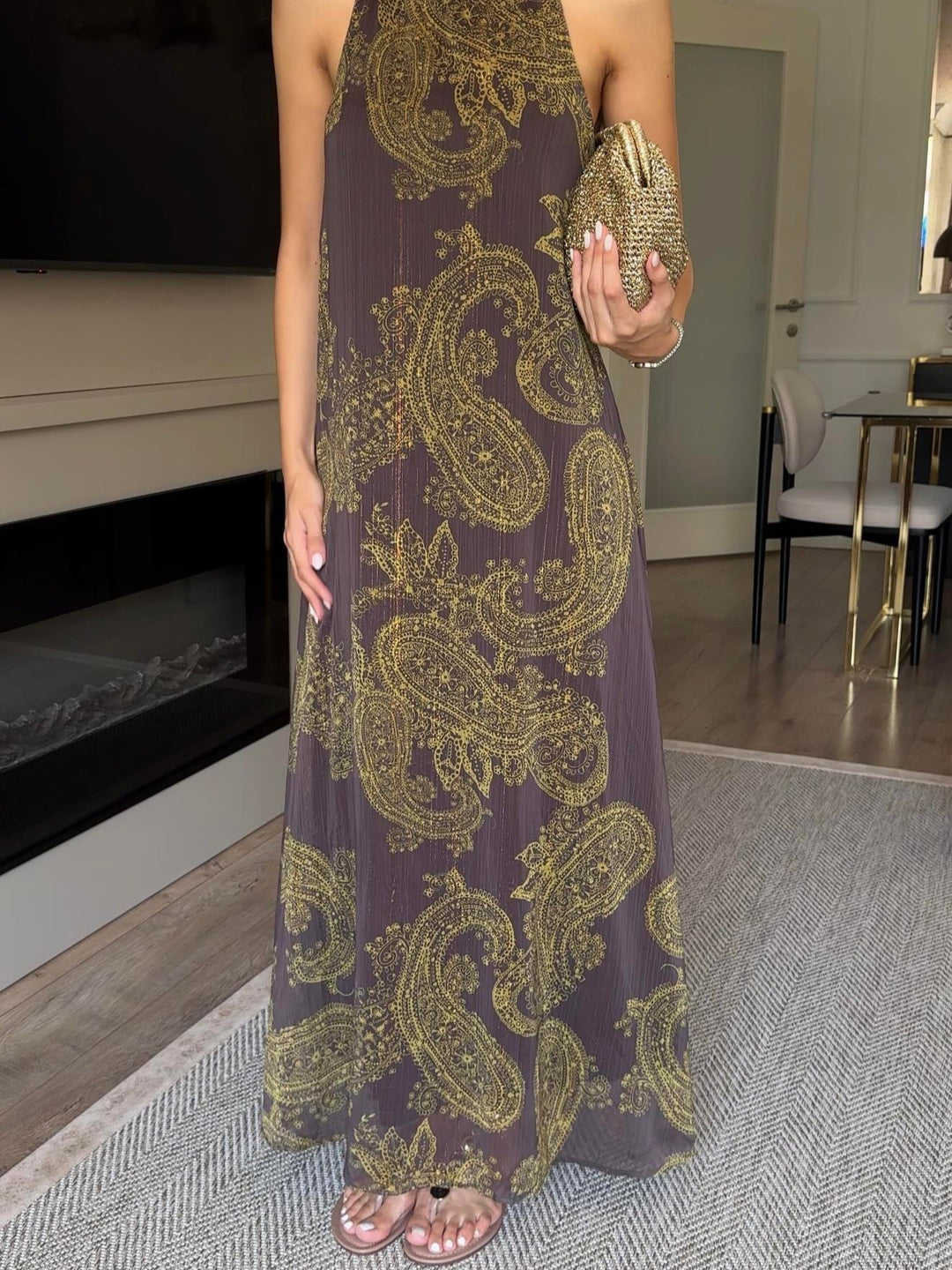 Vintage Paisley Halter Maxi Dress