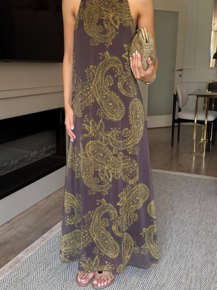 Vintage Paisley Halter Maxi Dress