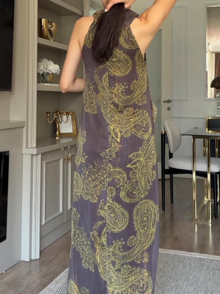 Vintage Paisley Halter Maxi Dress