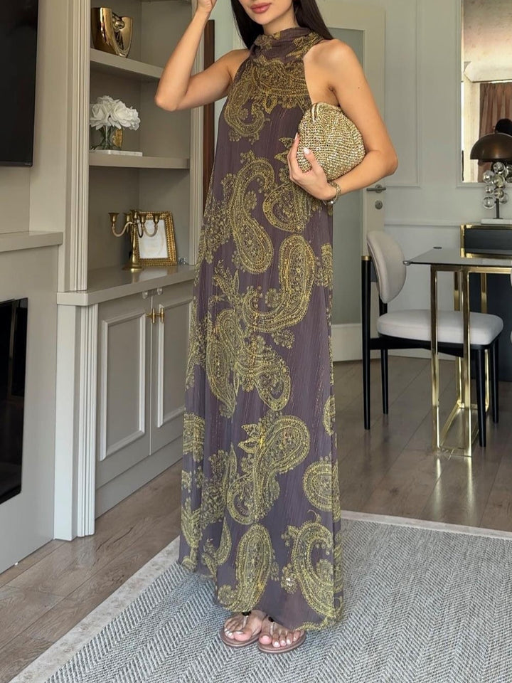Vintage Paisley Halter Maxi Dress