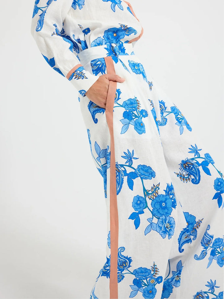 Elegant Blue Floral Paisley Pants