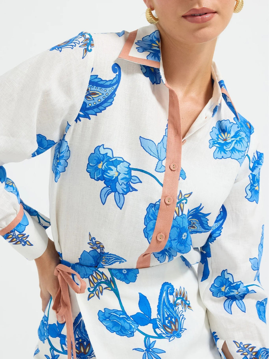 Elegant Blue Floral Paisley Pattern Shirt