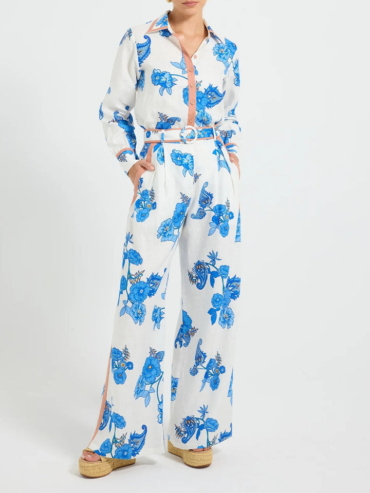 Elegant Blue Floral Paisley Pattern Shirt