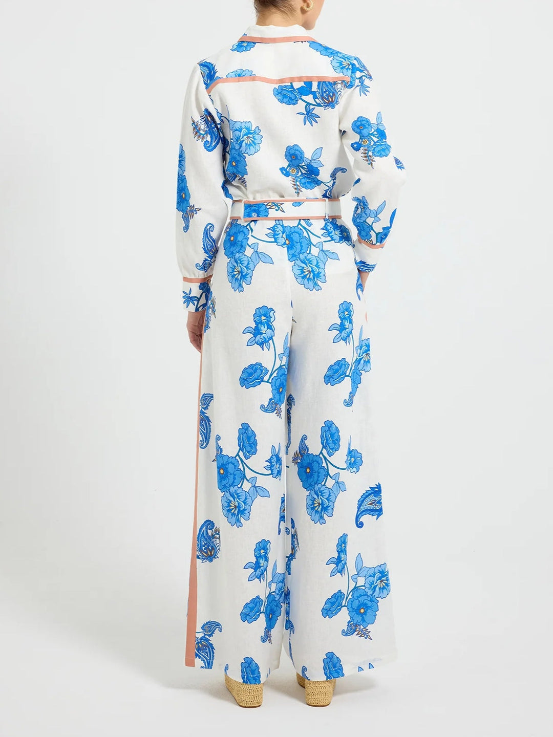 Elegant Blue Floral Paisley Pants