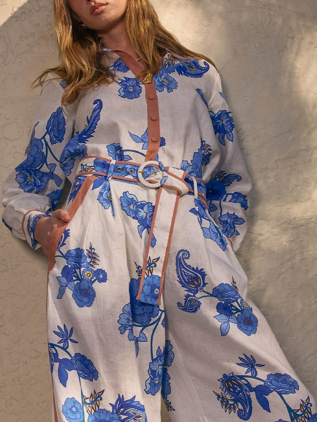 Elegant Blue Floral Paisley Pattern Shirt