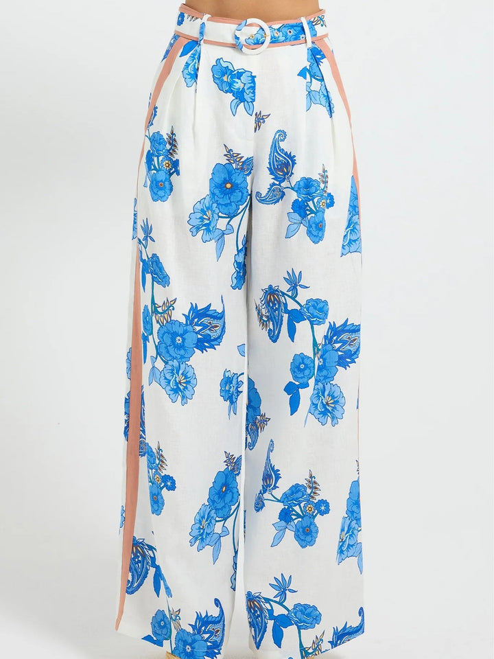Elegant Blue Floral Paisley Pants