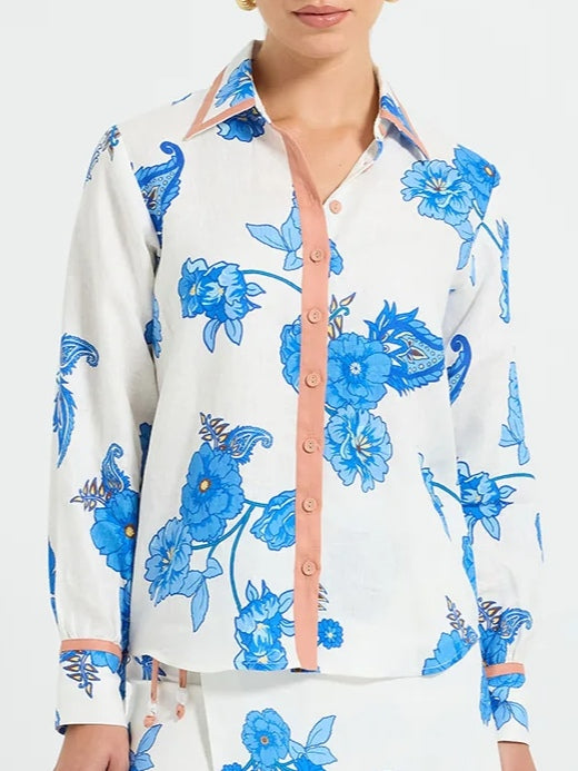 Elegant Blue Floral Paisley Pattern Shirt