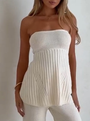 Apricot Ribbed Knit Bandeau Top