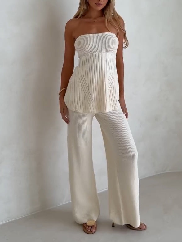 Apricot Ribbed Knit Bandeau Top