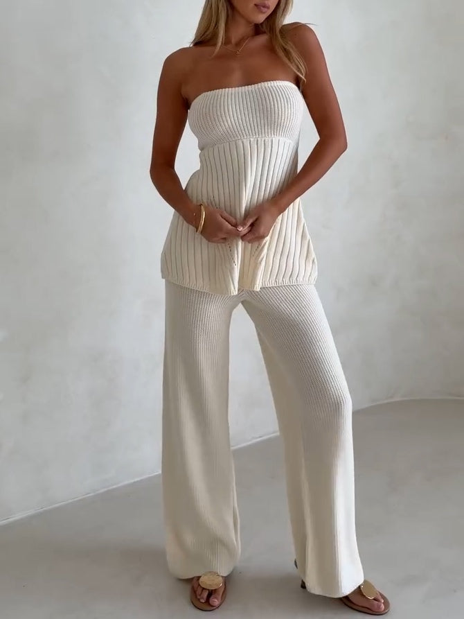 Apricot Ribbed Knit Bandeau Top