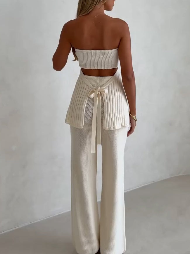 Apricot Ribbed Knit Bandeau Top