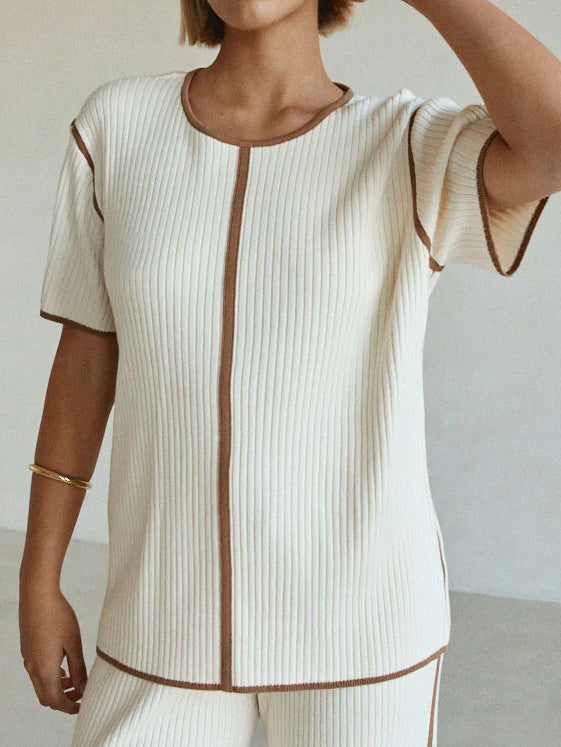Off-white Striped Knitted Casual Short-sleeved Top