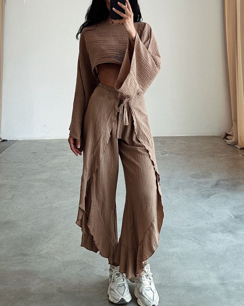 Casual slit tie two-piece set