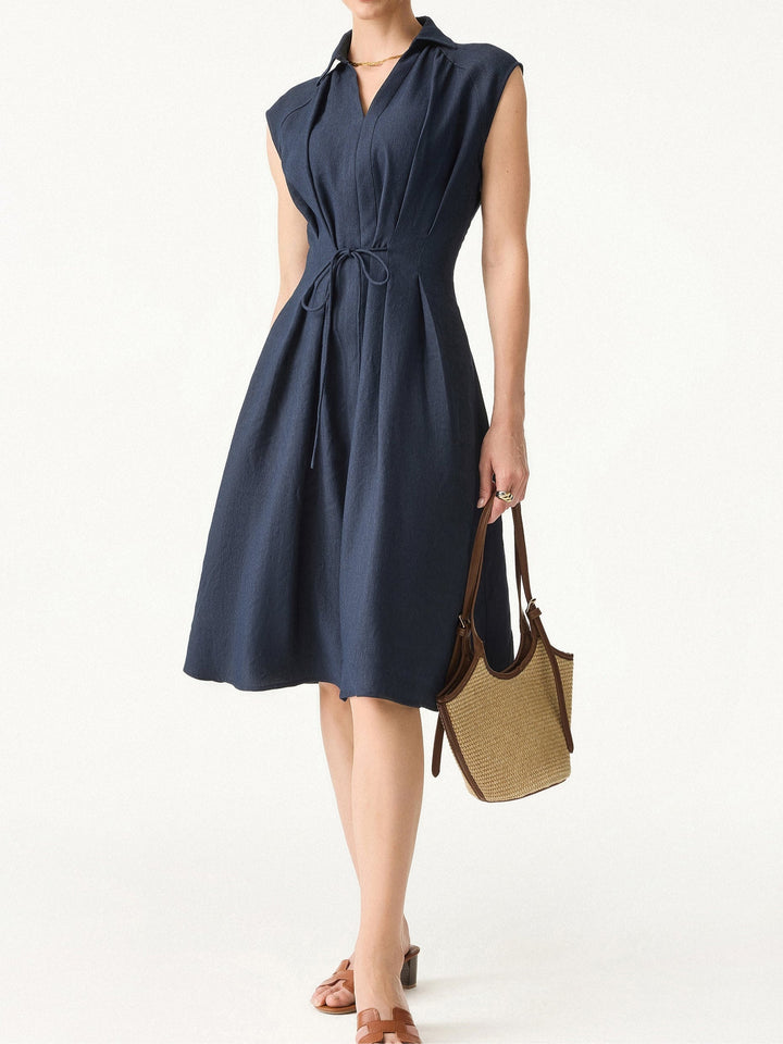 V-neck drawstring midi dress