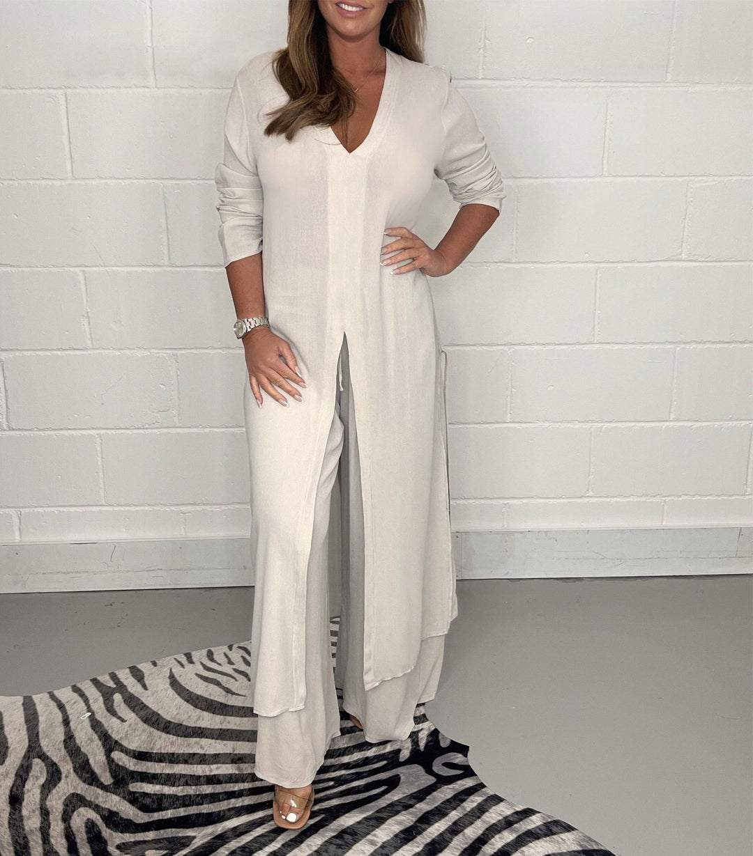 Two-piece Casual Long Top and Matching Pants Set