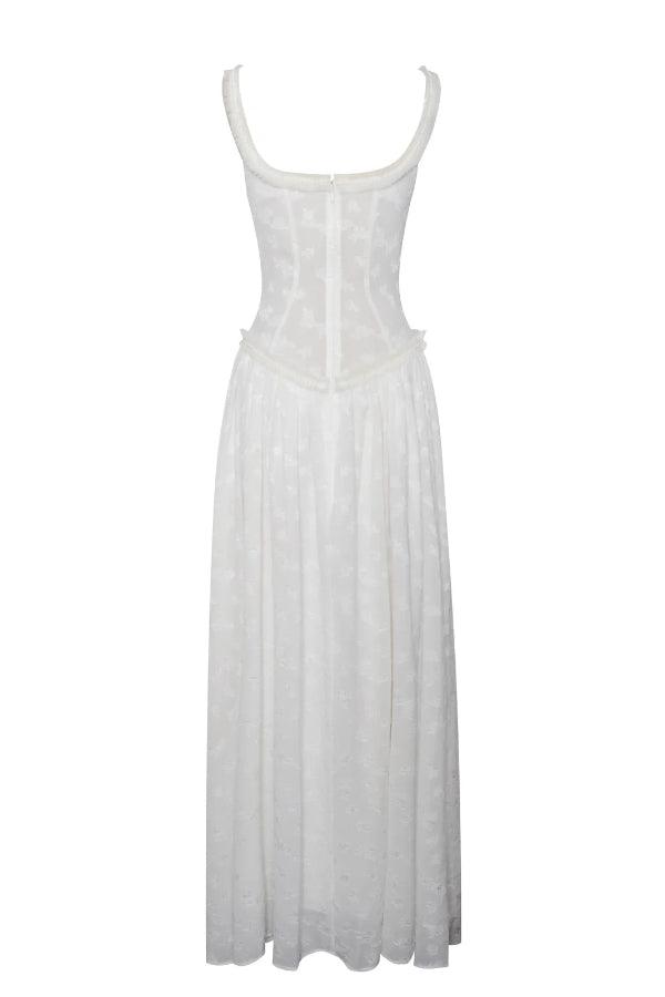 Light Green Square Neck Jacquard Textured High Slit Maxi Dress