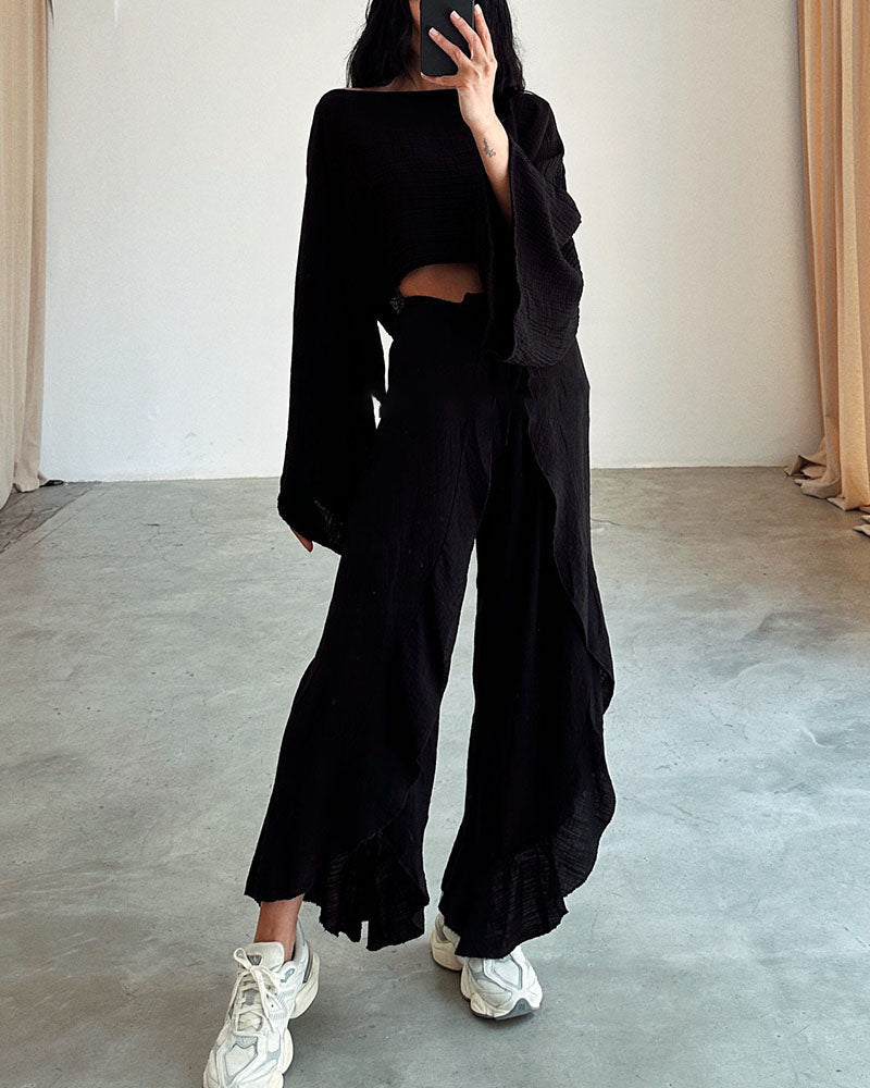 Casual slit tie two-piece set