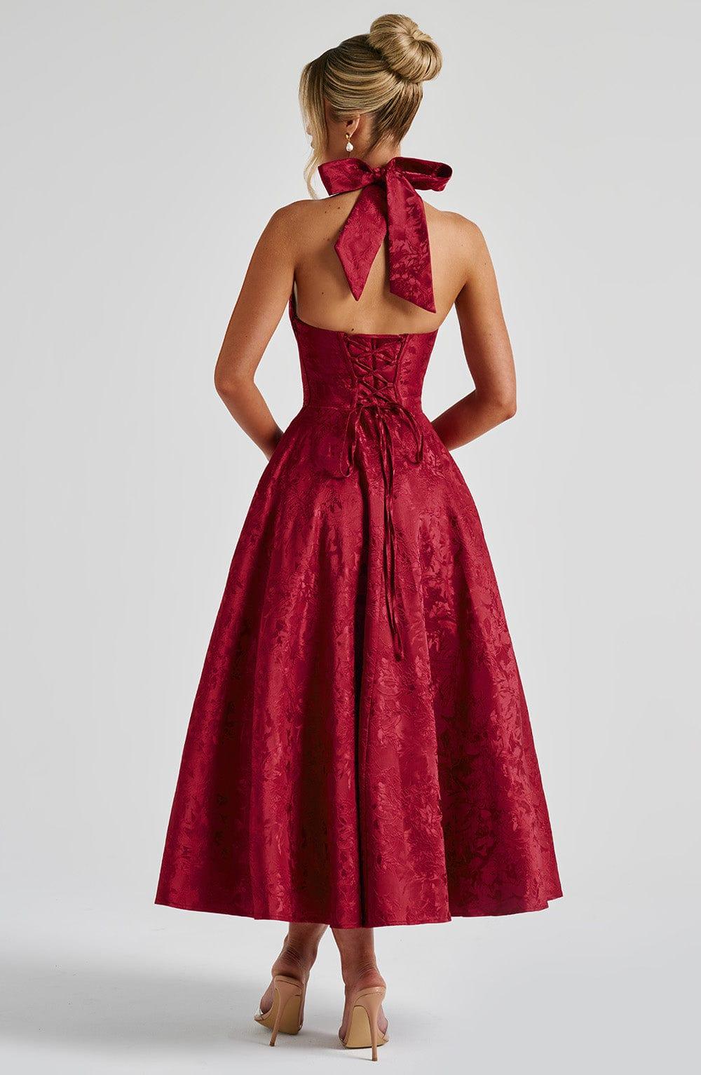 V-Neck Jacquard Midi Dress