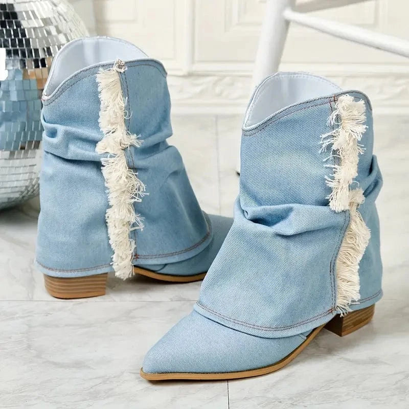Roxy Fringe Denim Boots