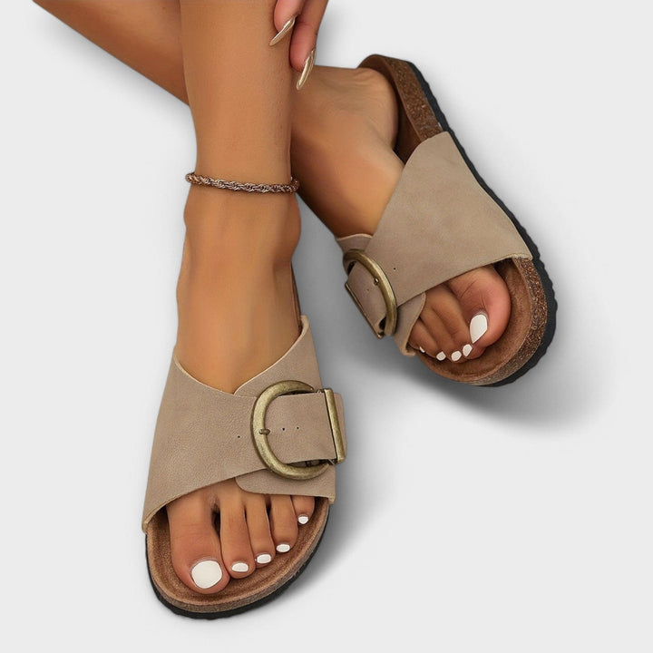 Narda Raffia Buckled Slides