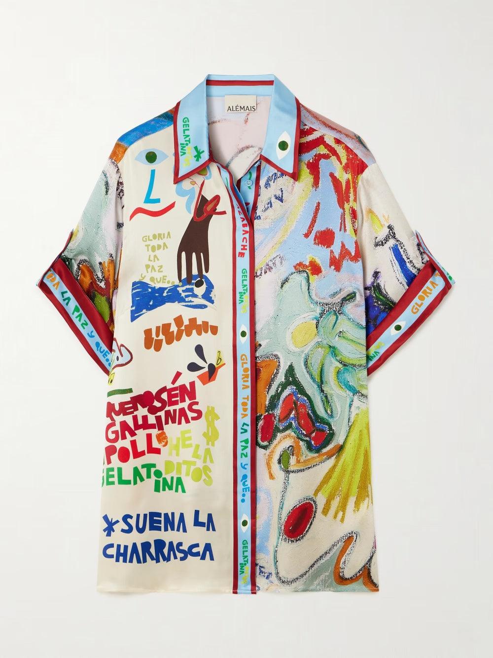 Linen blend unique print shirt and elastic waistband pocket trousers set