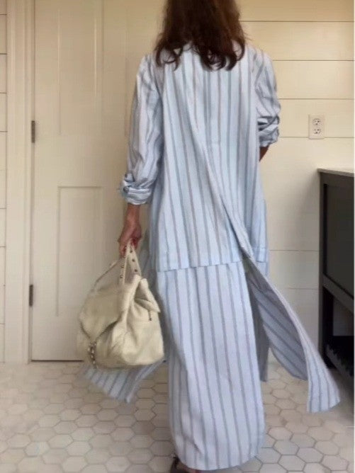 Blue striped shirt dress