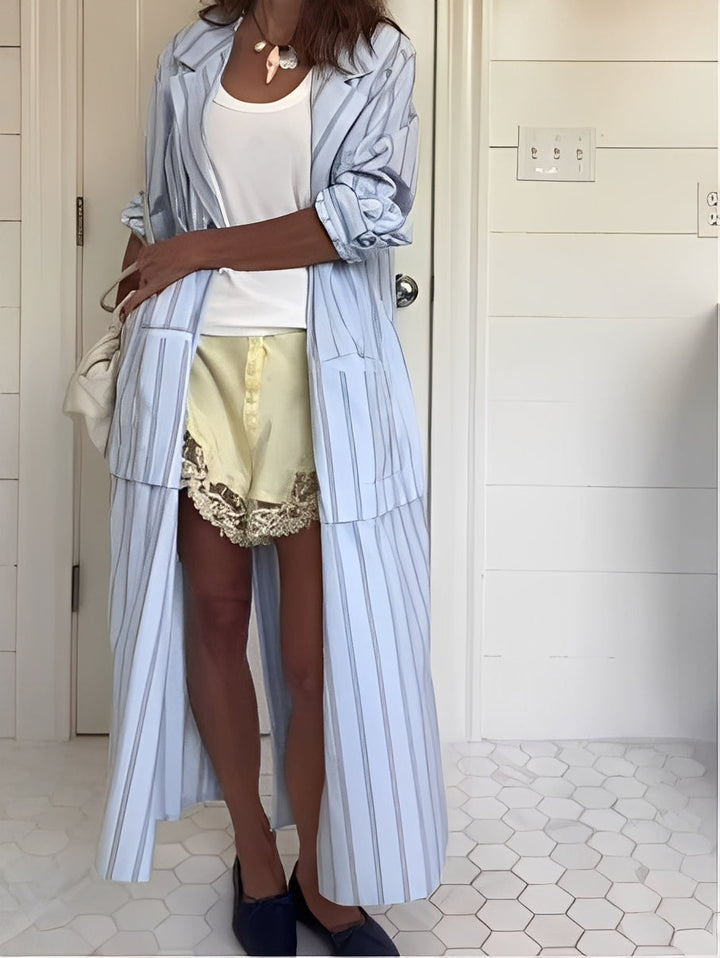 Blue striped shirt dress